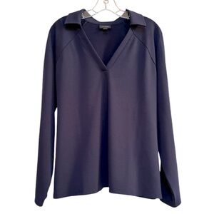 J.Jill Wearever Brushed-Back Double-Face Jersey V-Neck Top Navy